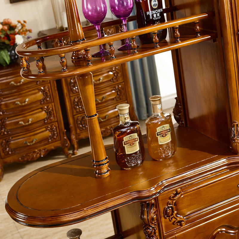 粤港家具欧式间厅柜实木橡木雕花玄关柜屏风实木酒柜隔断归门厅柜