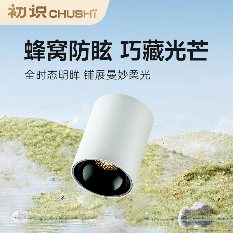 初识照明 明装筒灯客家用厅背景墙聚光灯全光谱过道玄关吸顶射灯
