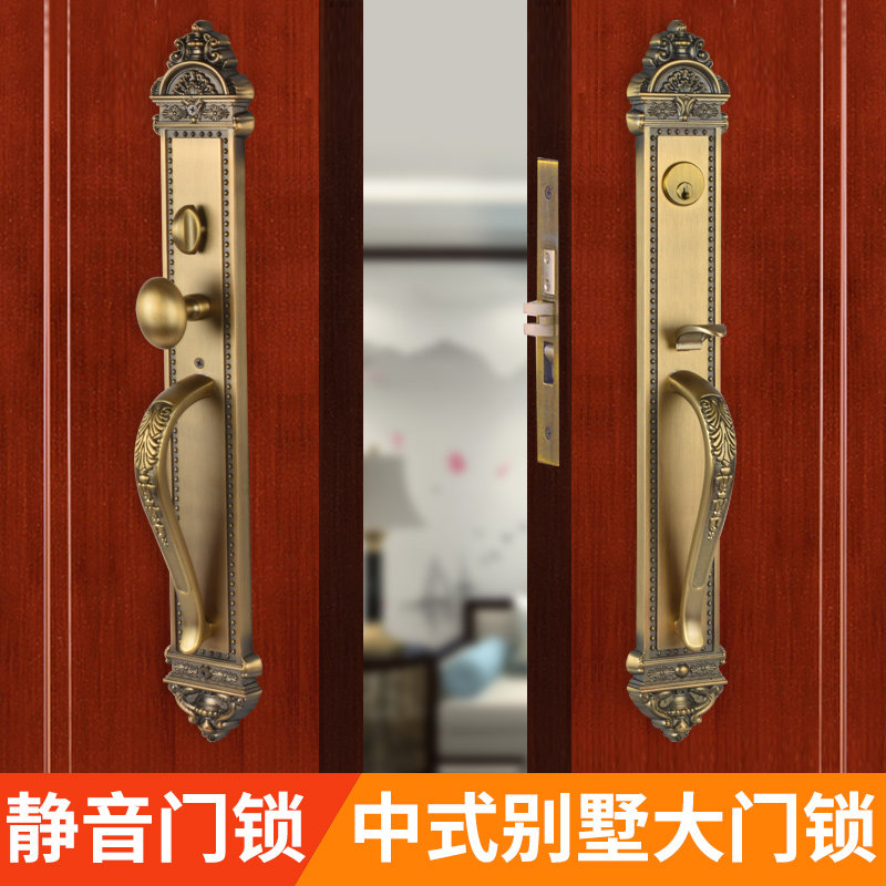 新中式大门锁室内入户门自建房子母门农村实木门对开机械锁具通用