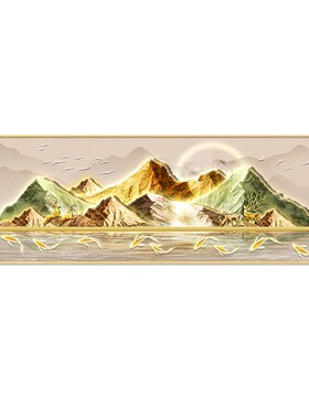 日照金山客厅装饰画轻奢高级感九鱼聚财沙发背景墙壁山水挂画带灯