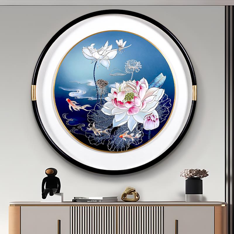 2026年新款荷花鱼轻奢高级感手工铜雕画金玉满堂入户玄关走廊过道