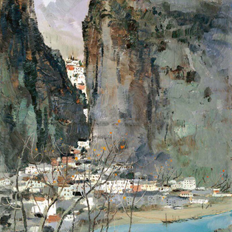 中式风景画山水装饰画新中式吴冠中油画桂林景色手绘临摹复制品