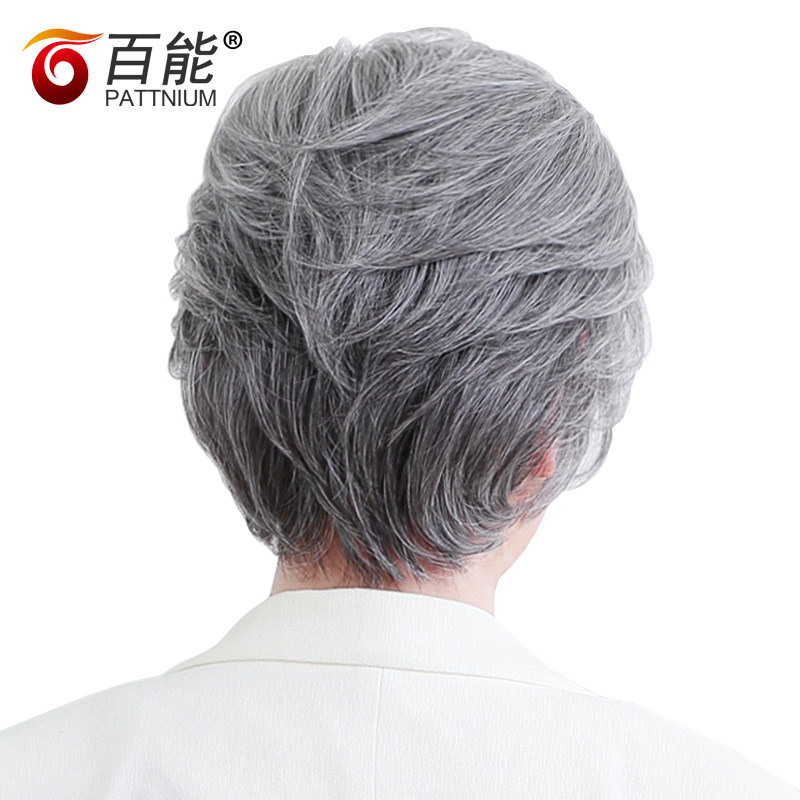 老年奶奶假发蓬松花白老人全头套白色真发老年人发老太太假发套女