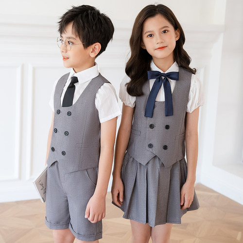 儿童校服套装男童西装三件套校园英伦风表演小学生幼儿园大合唱夏