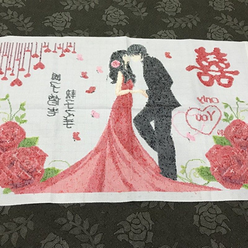 纯手工十字绣成品执子之手客厅卧室百年好合结婚喜庆包邮