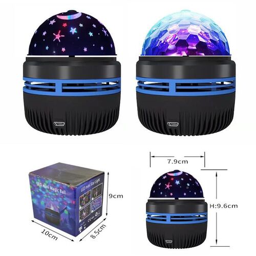 七彩旋转水晶小魔球 星星月亮星空投影灯USB车载氛围舞台灯小夜灯