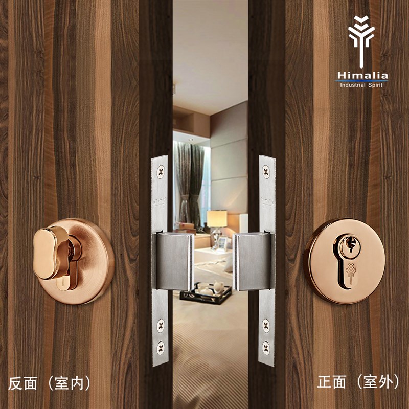 黑色辅助锁闭锁玫瑰金单双面锁浴室通道锁消防门无把手锁隐形门锁
