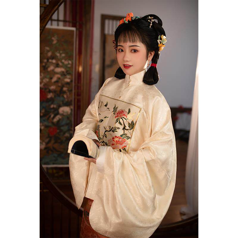 浪客行汉服 明制 牡丹纹 花鸟 叽叽喳喳 仿妆花马面对襟短袄补服