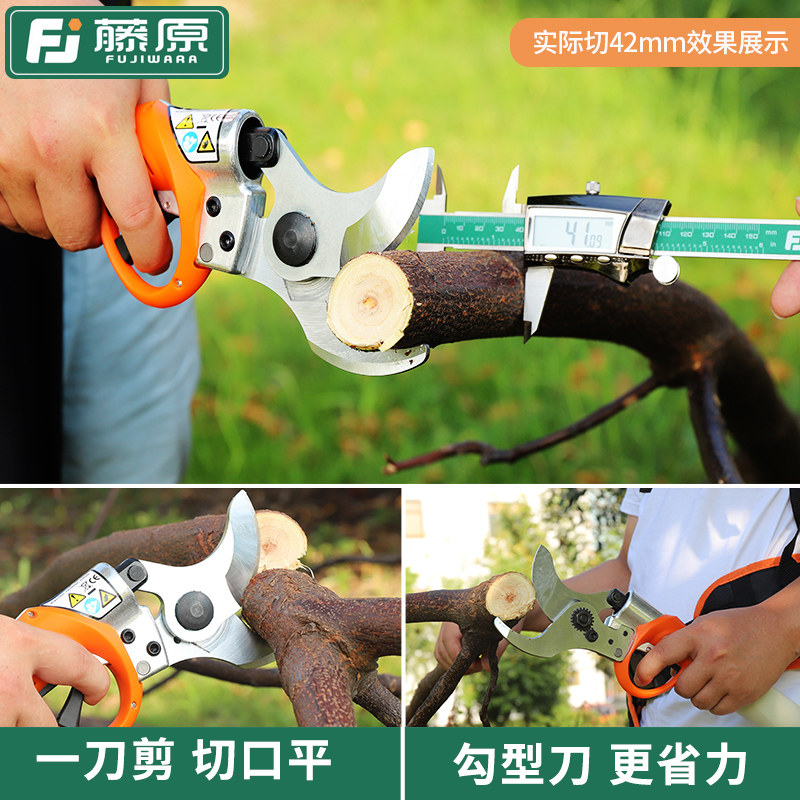 藤原电动粗枝剪园艺修枝剪省力园林果树树枝剪刀锂电充电式电剪子