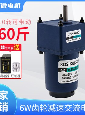 交流调速电机6W大力矩正反转慢速微小型齿轮减速电机220V电动马达