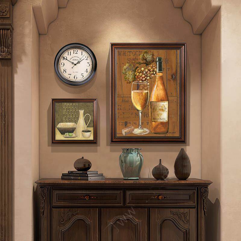 美式装饰画餐厅复古时钟挂画客厅卧室墙画欧式文艺高级感饭厅壁画