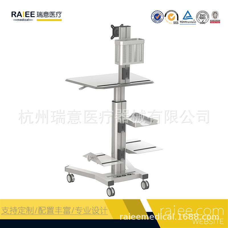 手术室小推车电脑工作站移动查房车一体机显示器气压升降手麻支架
