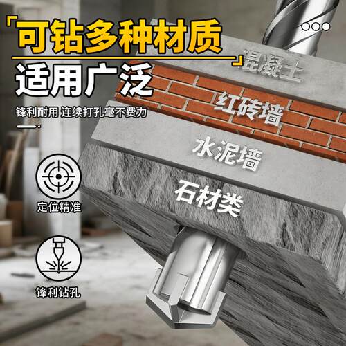 电锤钻头加长冲击钻头十字方柄圆柄450-1.5米四刃混凝土打孔水泥