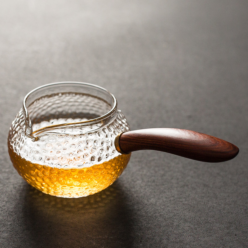 日式锤目纹公道杯 手工耐热玻璃侧把壶加厚茶海功夫茶具分茶器