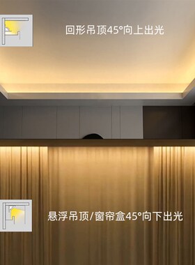 窗帘盒灯带线性灯45度线条灯反光灯槽洗墙灯天花吊顶嵌入式线形灯