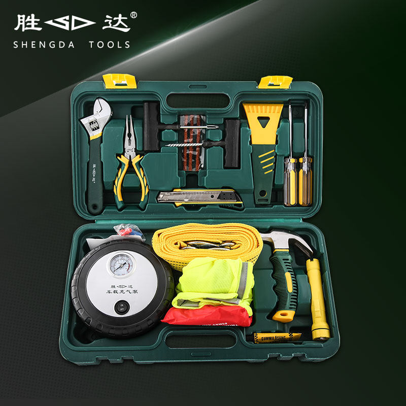 胜达工具 19件汽车充气泵工具套装 车载应急工具组合 急救包