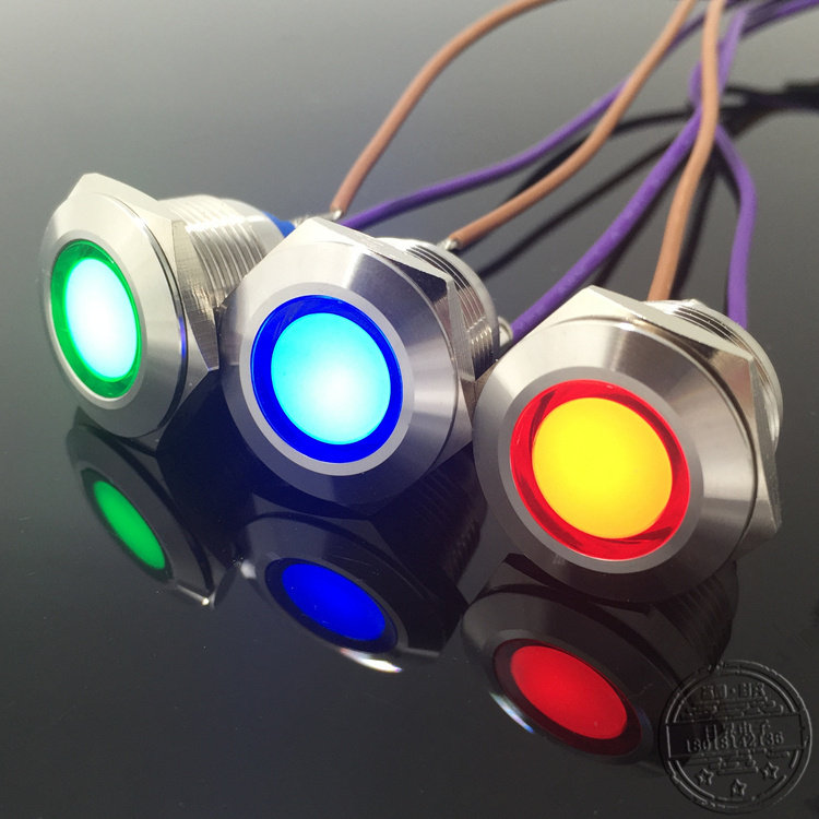 19MM不锈钢金属指示灯电源LED故障信号灯螺丝脚 防水6v12v24v220v