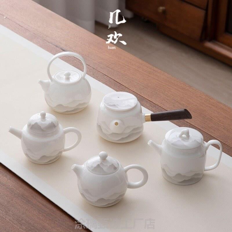 德化羊脂玉白瓷茶壶大容量手工单壶陶瓷功夫茶具家用泡茶壶
