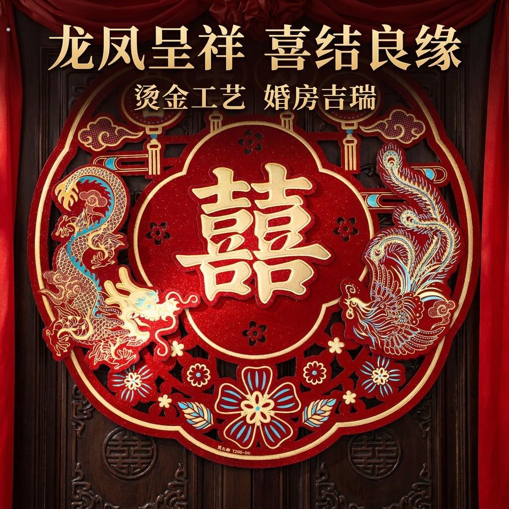 大门口喜字贴结婚门贴拍照道具双喜对联磁吸入户门农村婚礼房装饰
