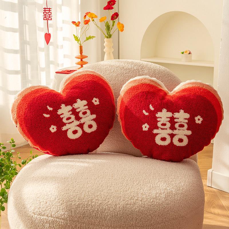 糊涂娘娘新婚结婚喜字抱枕一对爱心陪嫁婚庆婚房沙发客厅红色枕头