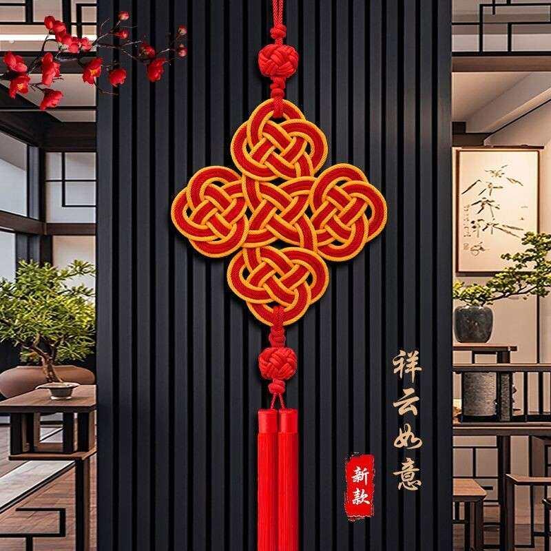 新款高档中国结挂件客厅大号电视墙装饰手工绳编玄关乔迁新居春节