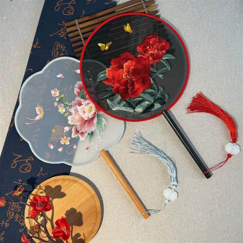 古风团扇古典舞蹈专用国风苏绣扇子旗袍古装汉服双面刺绣复古