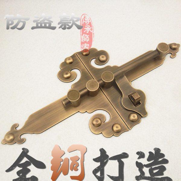 仿古中式老木门纯铜铜对开门锁插锁门闩加厚复古插销黄铜如意门栓
