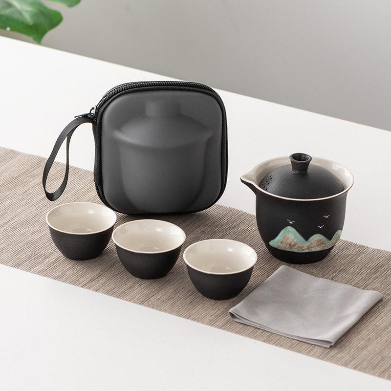 手绘旅行茶具套组一壶三杯六杯大小套快客杯高档商务伴手礼品