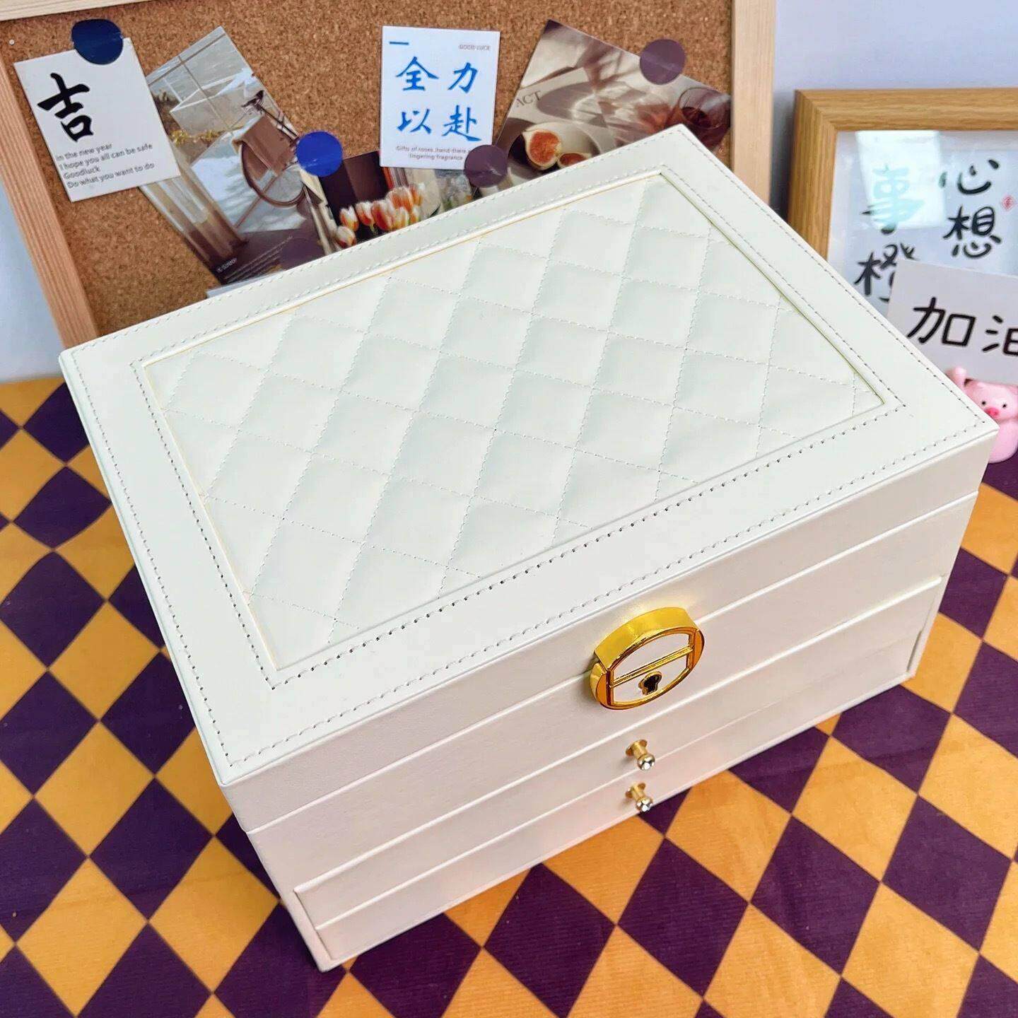 高级首饰盒收纳多层带锁少女心项链戒指耳环手饰品珠宝收纳盒桌面