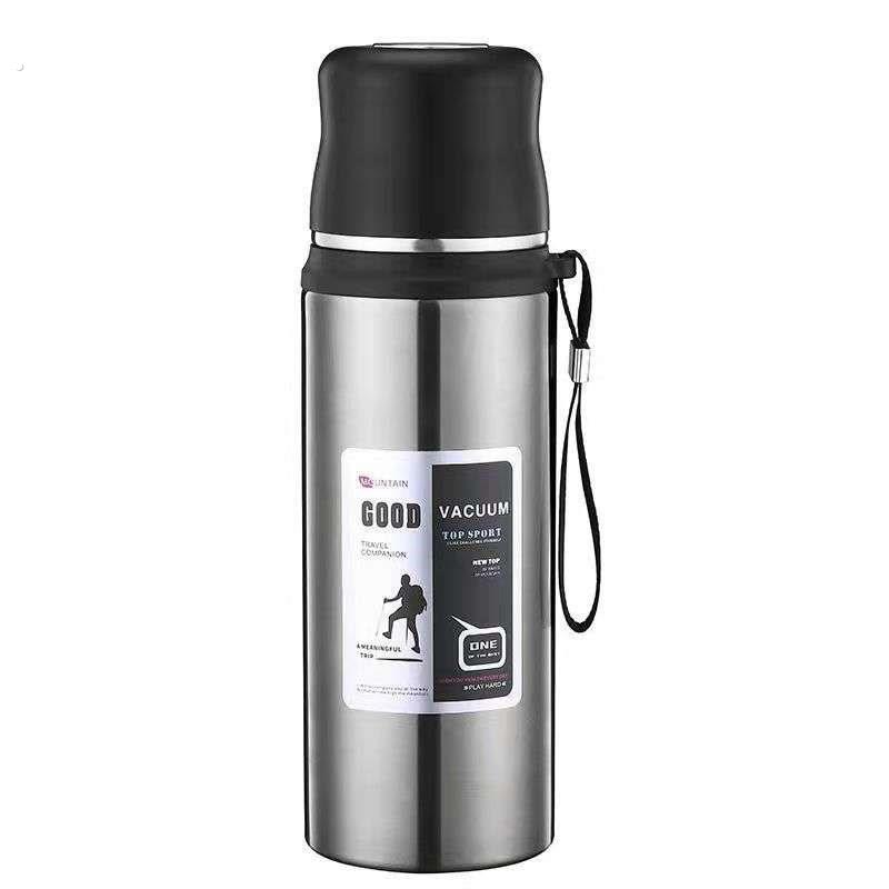 新款不锈钢登山壶按压出水一杯双盖车载运动水杯户外保温水壶