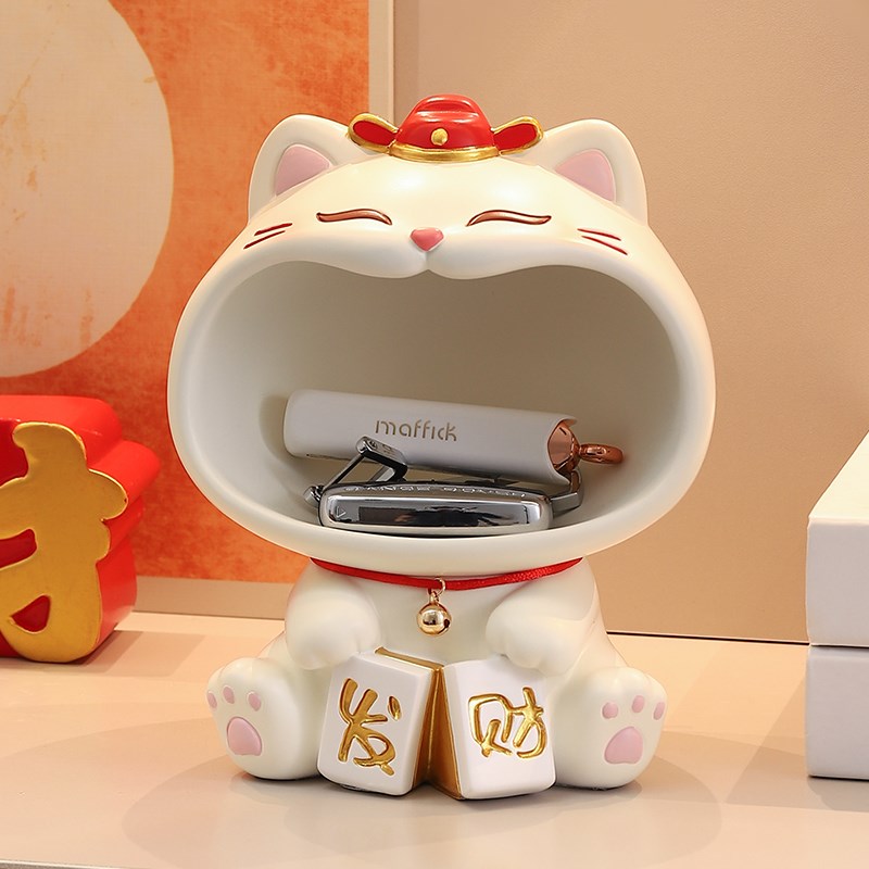 创意大嘴招财猫钥匙收纳玄关摆件入户鞋柜客厅装饰品乔迁新居礼物