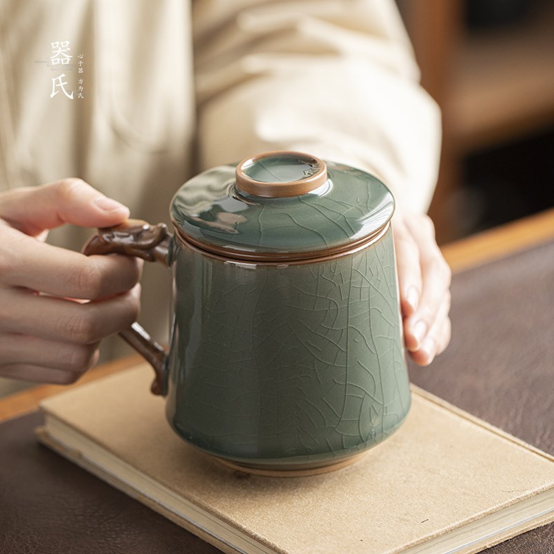 器氏茶杯陶瓷茶水分离杯男士高档汝窑泡茶杯大容量过滤水杯办公室