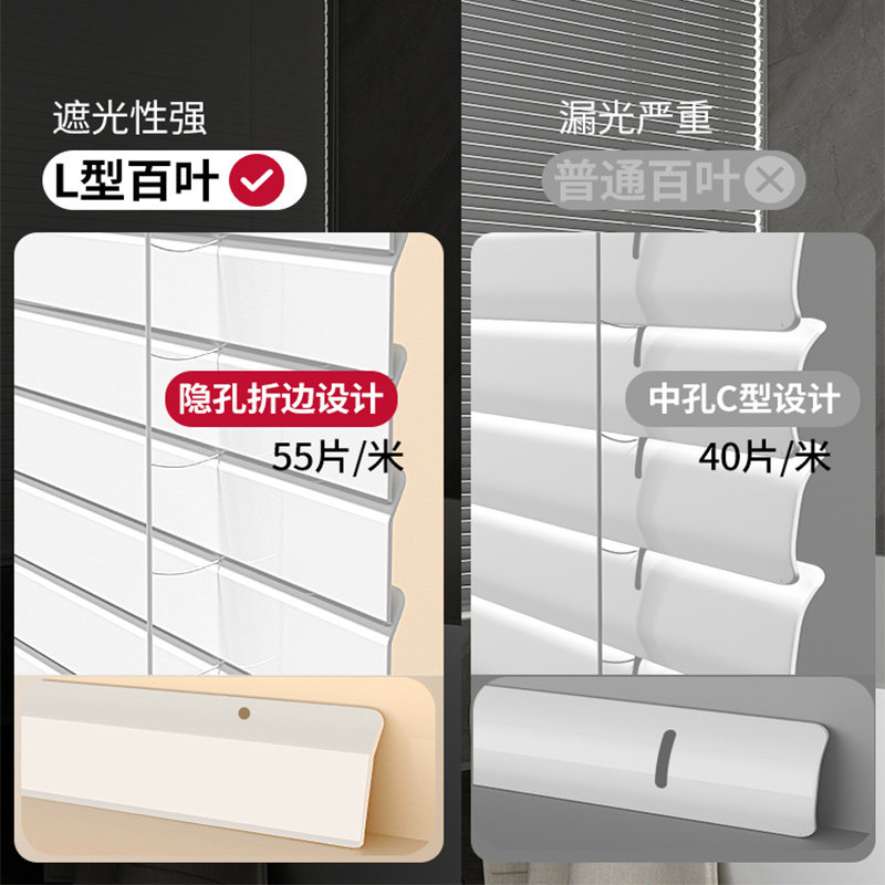 L型全遮光铝百叶浴室卫生间厕所专用隐孔防窥卧室遮阳窗帘免打孔图片