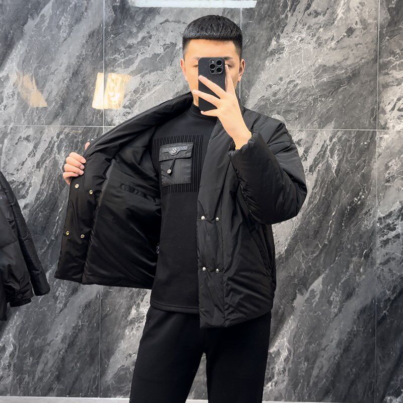 V领极简黑色秋冬季男装和服式交叉襟道袍棉服简约开衫棉衣外套潮