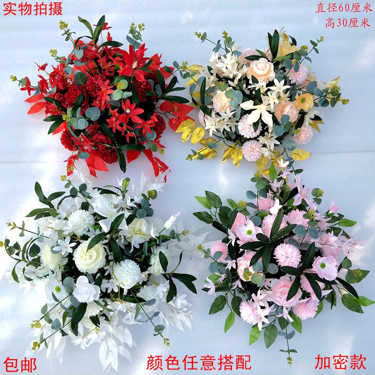 新款婚庆路引花婚礼t台舞台装饰花森系花排罗马柱橄榄枝路引花球