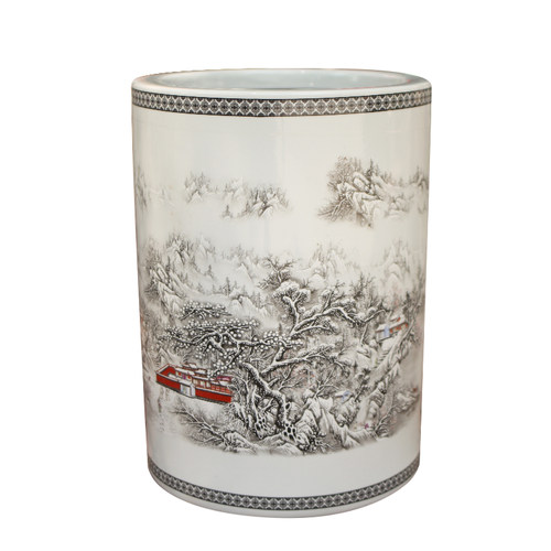 景德镇陶瓷直筒花瓶箭筒书画筒 粉彩瓷箭筒书字画缸帽筒 雪景