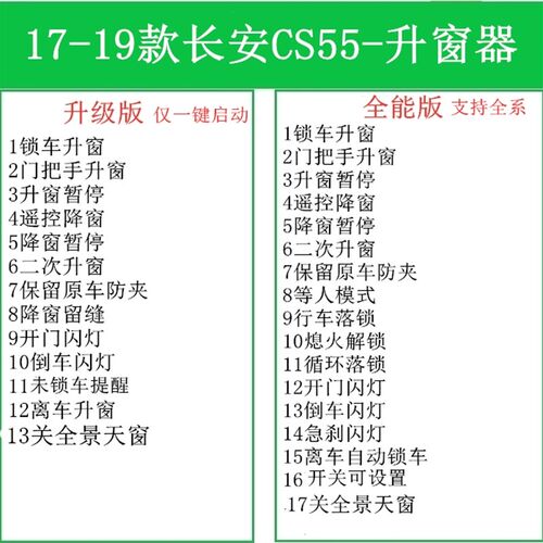 适用17-21款长安CS55PLUS一键自动关升窗器OBD改装玻璃升降落锁