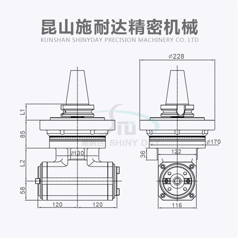 加工中心角度头BT40 双向侧铣头 两头均可装刀适用 双输出角铣头图片
