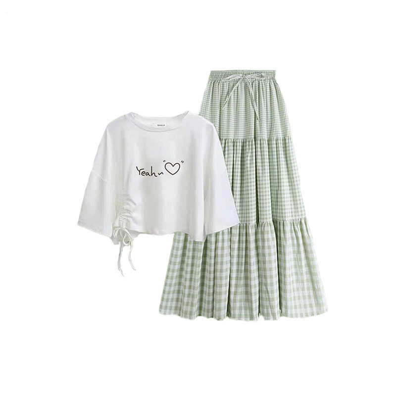 女童时尚套装洋气时髦裙子夏日穿搭夏装下半身裙长中大童10岁腰裙