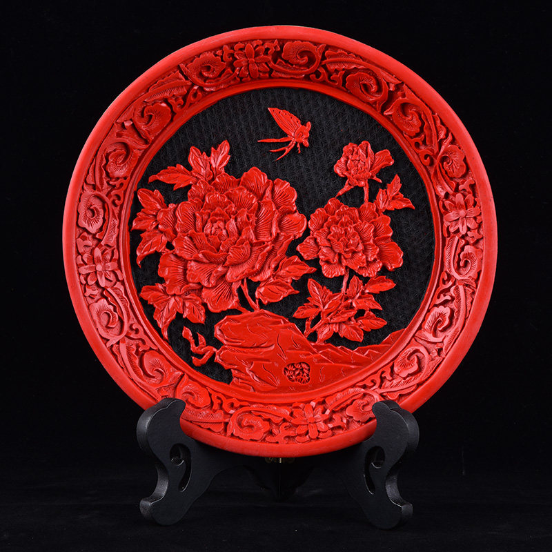 包邮扬州漆器厂脱胎剔红雕漆中国风特色复古看盘摆件送老外的礼品