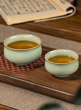 汝窑主人杯单杯复古中式陶瓷茶盏青瓷景德镇汝瓷茶杯手工茶具礼盒