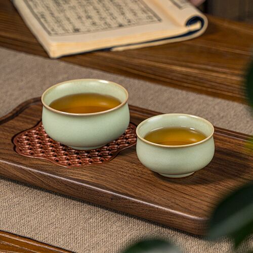 汝窑主人杯单杯复古中式陶瓷茶盏青瓷景德镇汝瓷茶杯手工茶具礼盒