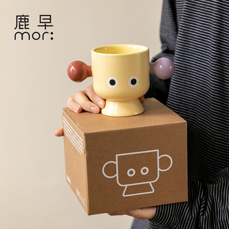 鹿早创意撞色大眼睛牛奶杯早餐杯陶瓷马克杯水杯咖啡牛奶杯儿童杯