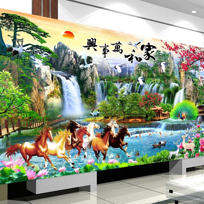 八骏图钻石绣客厅钻石画2025新款家和万事兴山水风景满钻点贴黏钻