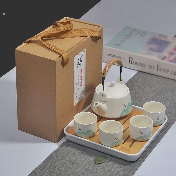整套茶具套组家用陶瓷一壶四杯手绘提梁壶小茶盘茶台蓄水旅行礼品
