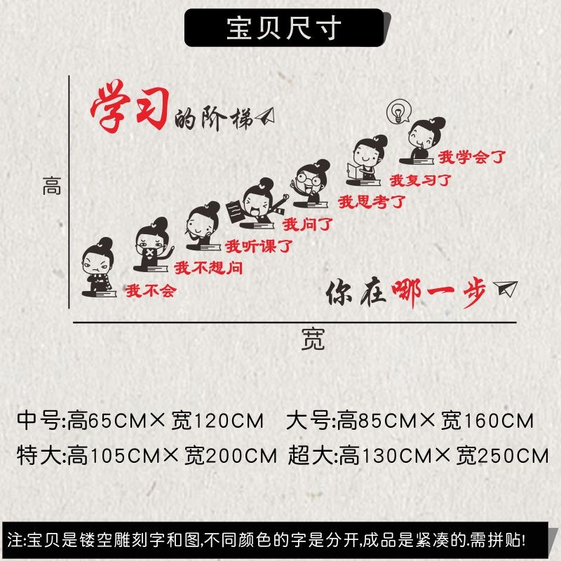 学习成功的阶梯小学生励志墙贴纸画寝室房间文字学生奋斗个性创意