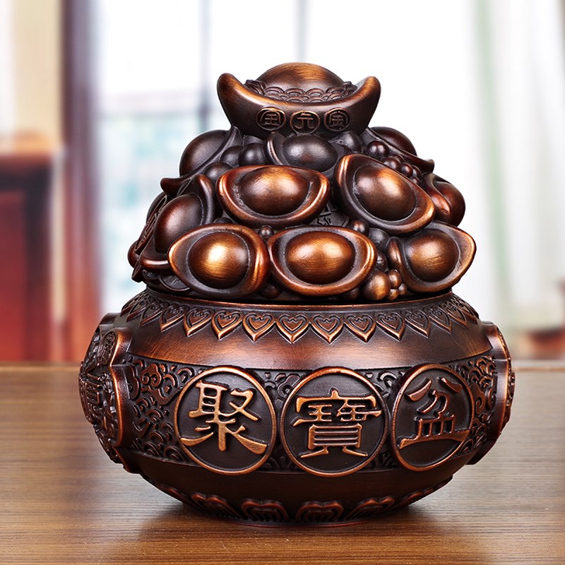招财元宝聚宝盆彩铜摆件纳福转运家居玄关客厅装饰工艺品家装摆设