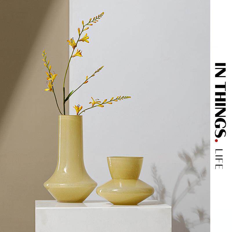物里+中古花瓶玻璃水培插花花器手工复古轻奢客厅桌面样板间摆件
