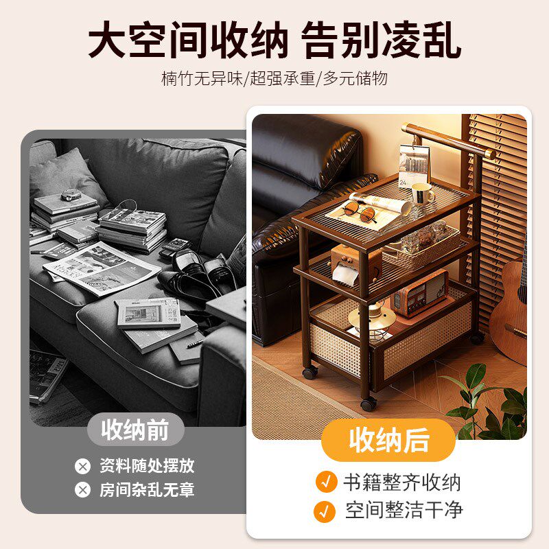 中古小推车复古茶几可移动推拉沙发边几客厅零食置物架简约床头柜