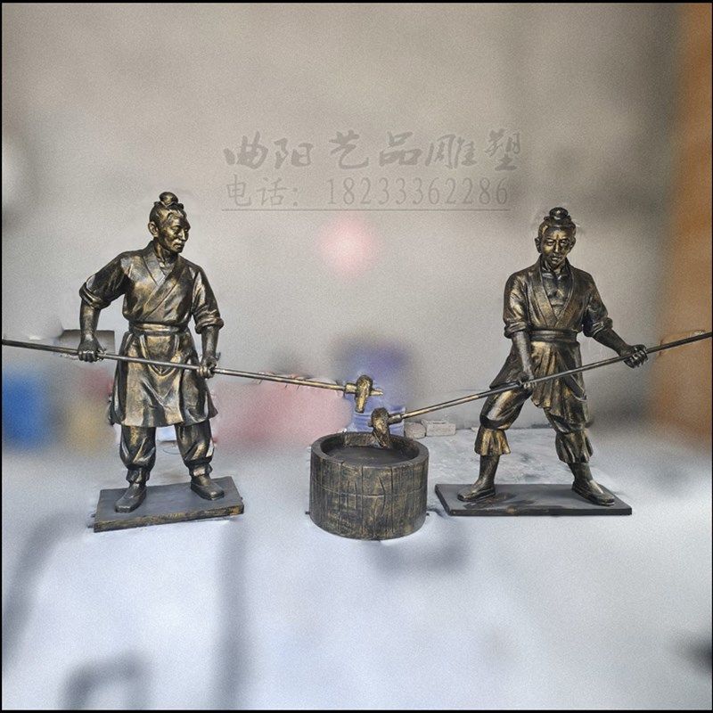 古代造纸流程文化雕塑竹子造纸术仿铜摆件毕昇蔡伦人物雕像摆件